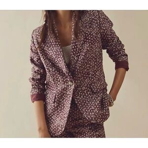 Free People Maggie Floral Linen Blazer Sz 6 NWT Plum Single-Breasted